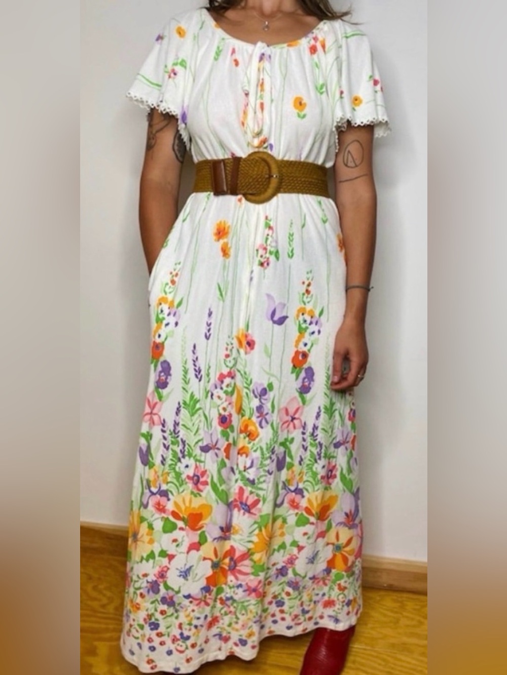 Flower child off the shoulder maxi dress